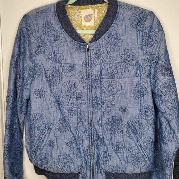 Anthropologie Lilka Floral Embroidered Denim Bomber Jacket Size S - Picture 3 of 14